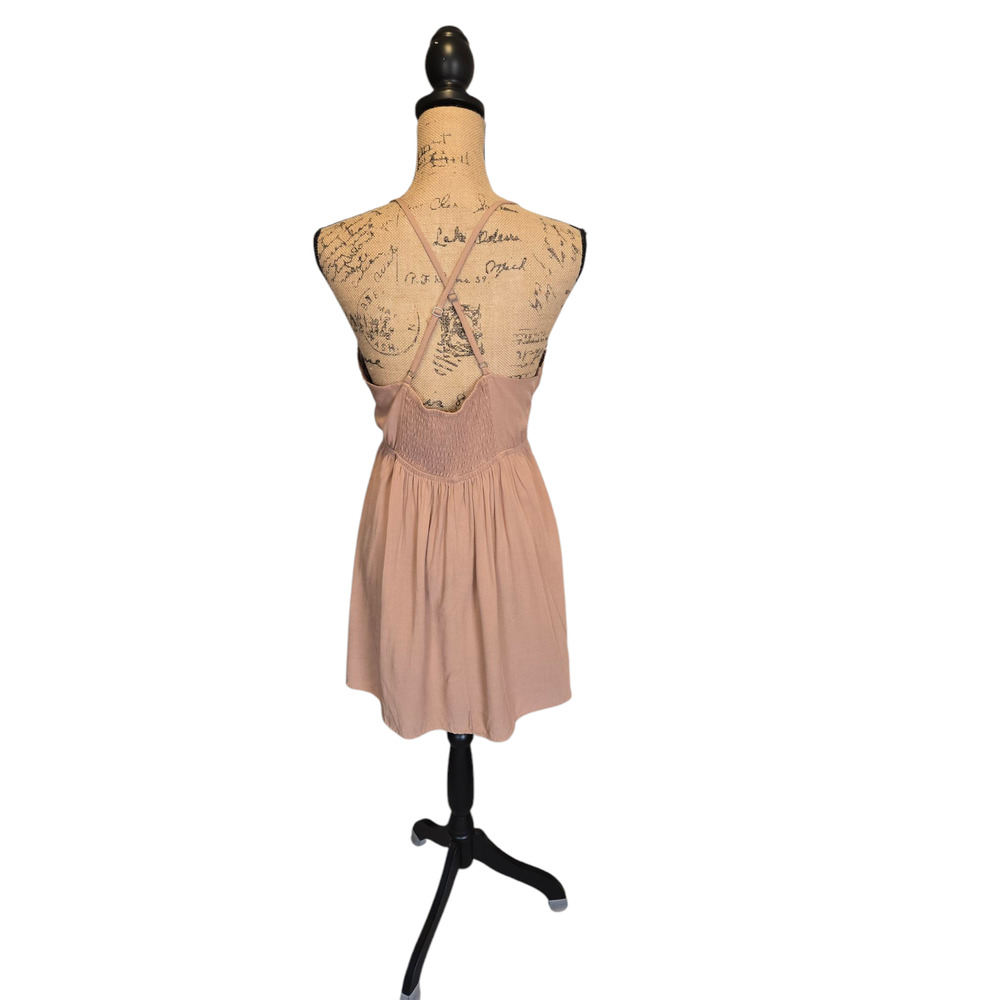 Wild Fable light brown racerback straps v neck mini dress, size medium - Picture 2 of 4
